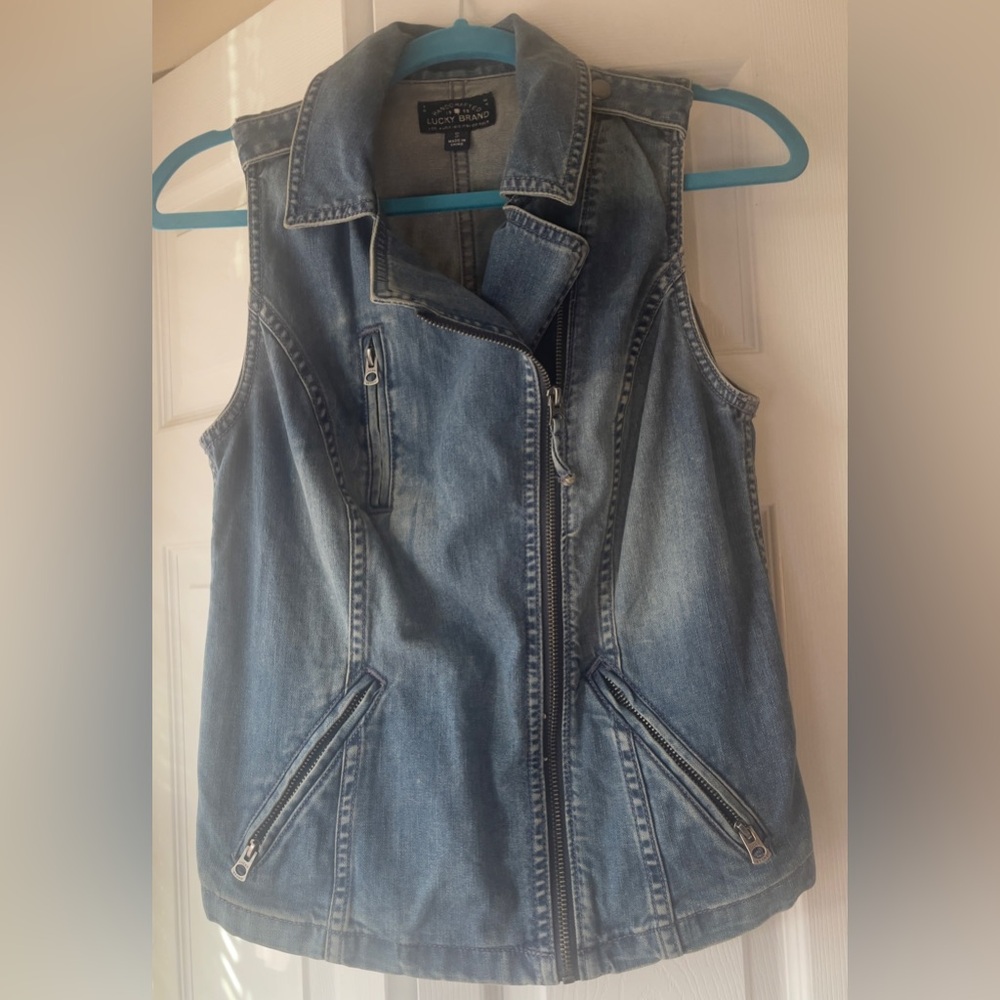 Lucky Brand Light Blue Denim Moto Vest